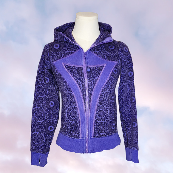 Ivivva Other - Ivivva Athletica Lululemon Purple Geometric Scuba Full Zip Thumb Hole Jacket 8